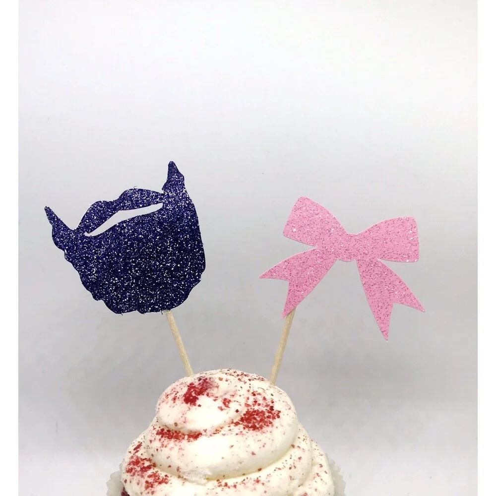 Beard or bow cupcake, Gender Reveal Cupcake Toppers, Gender Reveal 12 Ct